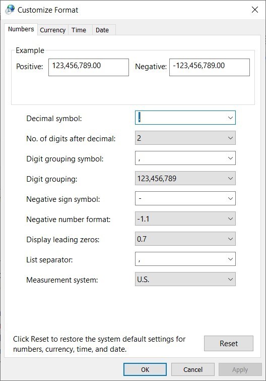 Cửa sổ Customize format khi chọn Additional setting…